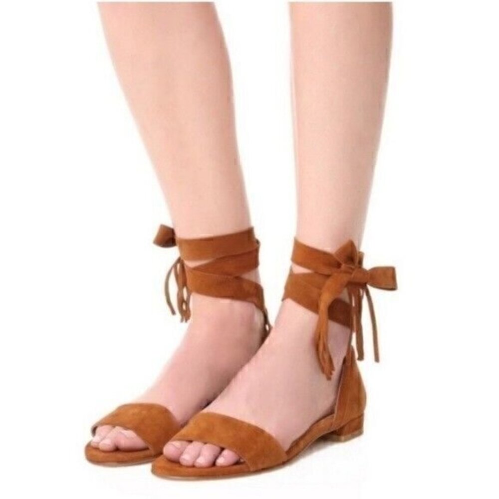 Stuart Weitzman Brown Suede Ankle Wrap Corbata Sandals Size 7 NWOT